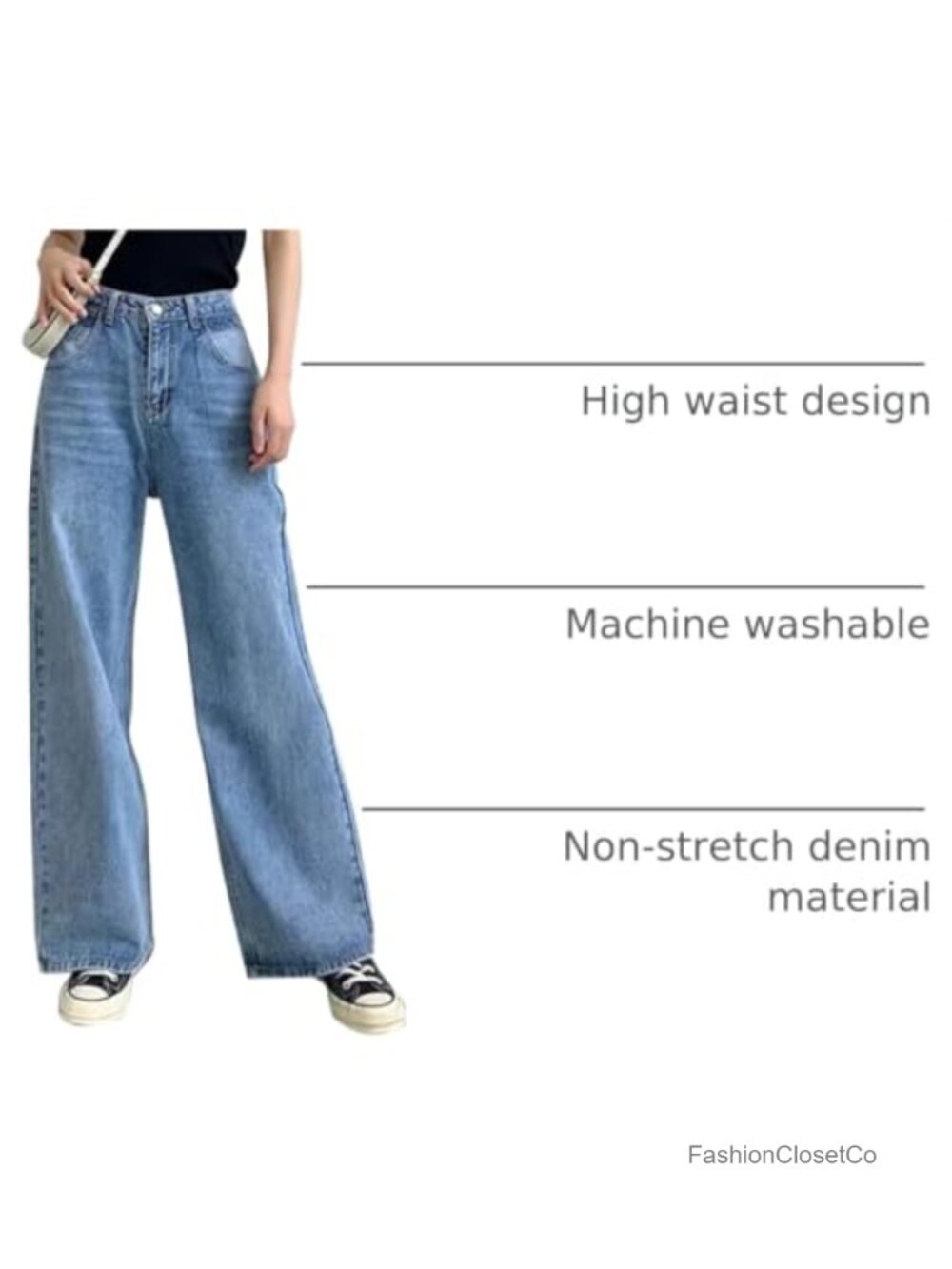 High Waisted Baggy Wide Leg Boyfriend Jeans Stretchy Denim Pants - Picture 3 of 6